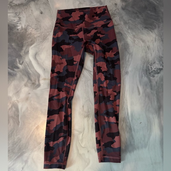 LULULEMON Camouflage Align High Rise Leggings Black Dark Red Orange Blue Print 6